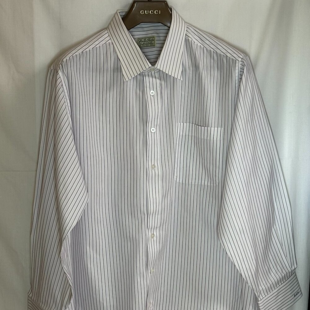 Hamilton Shirts Men's Button Up Striped Long Sleeve Shirt - White & Purple - XL